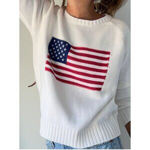 Pink Pineapple 1/2 Zip Cotton Sweater American Flag Women's Size Large Excellent